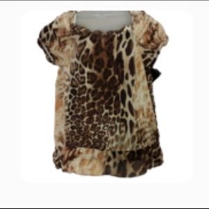 BCX Leopard Print Scalloped Blouse Large NWT